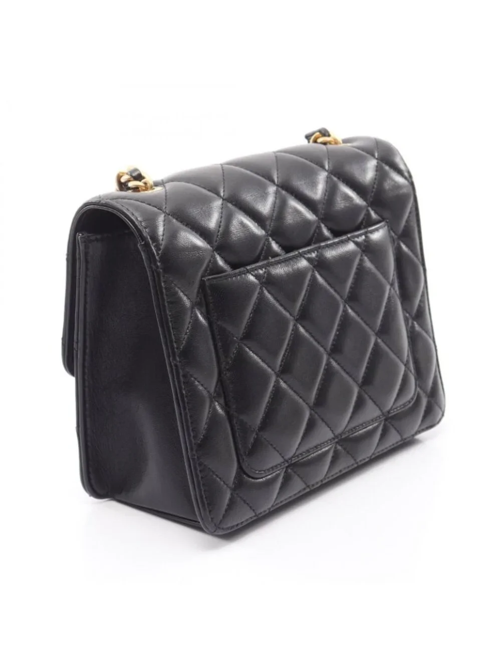 Chanel Shoulder Bag Quilted Black Lambskin Small Flap Chain